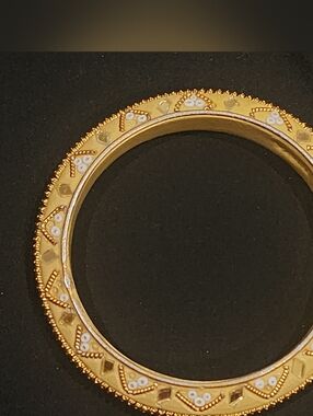 Cream Decorative Women's Bangle Bracelet With Handmade Embellishments Gold